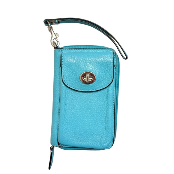 Coach blue leather turnlock wristlet clutch bag wallet - Picture 1 of 6